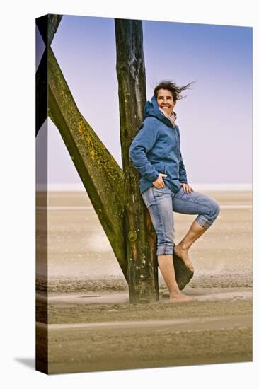 Germany, Schleswig-Holstein, North Frisia, Eiderstedt, St. Peter-Ording, Woman on the Beach-Ingo Boelter-Stretched Canvas