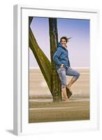 Germany, Schleswig-Holstein, North Frisia, Eiderstedt, St. Peter-Ording, Woman on the Beach-Ingo Boelter-Framed Photographic Print