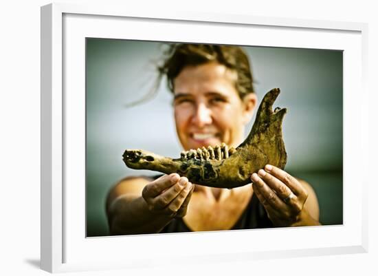 Germany, Schleswig-Holstein, Pellworm, Mud Flats, Wadden Sea, Woman, Finding, Jetsam, Showing-Ingo Boelter-Framed Photographic Print