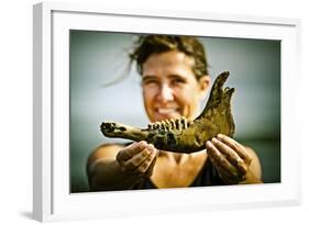 Germany, Schleswig-Holstein, Pellworm, Mud Flats, Wadden Sea, Woman, Finding, Jetsam, Showing-Ingo Boelter-Framed Photographic Print