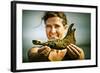 Germany, Schleswig-Holstein, Pellworm, Mud Flats, Wadden Sea, Woman, Finding, Jetsam, Showing-Ingo Boelter-Framed Photographic Print