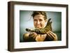 Germany, Schleswig-Holstein, Pellworm, Mud Flats, Wadden Sea, Woman, Finding, Jetsam, Showing-Ingo Boelter-Framed Photographic Print