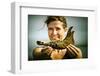 Germany, Schleswig-Holstein, Pellworm, Mud Flats, Wadden Sea, Woman, Finding, Jetsam, Showing-Ingo Boelter-Framed Photographic Print