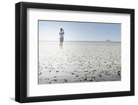 Germany, Schleswig-Holstein, Pellworm, Mud Flats, Woman-Ingo Boelter-Framed Photographic Print