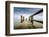 Germany, Schleswig-Holstein, Wyk, Beach, Woman, Bridge, Sitting, Back View-Ingo Boelter-Framed Photographic Print