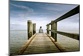 Germany, Schleswig-Holstein, Wyk, Beach, Woman, Bridge, Sitting, Back View-Ingo Boelter-Mounted Photographic Print