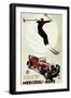 Germany - Skier Jumping over a Mercedes-Benz Promotional Poster-Lantern Press-Framed Art Print