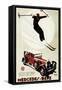 Germany - Skier Jumping over a Mercedes-Benz Promotional Poster-Lantern Press-Framed Stretched Canvas