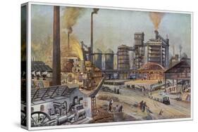 Germany the Interior of an Iron Foundry with Workers Going About Their Various Jobs-A. Dressel-Stretched Canvas