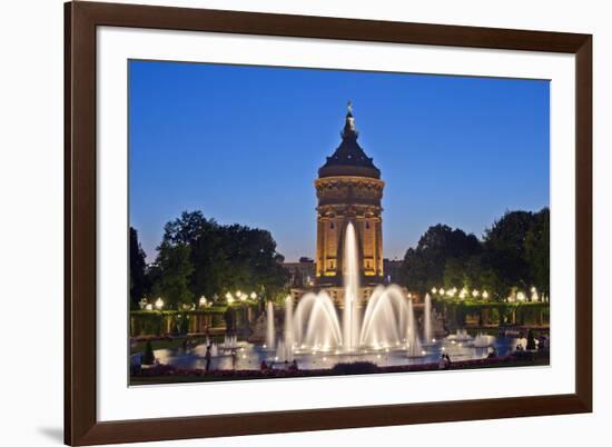 Germany, the Rhine, Baden-Wurttemberg, Mannheim, City Centre, Water Tower, Dusk, Water Fountains-Chris Seba-Framed Photographic Print