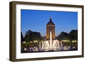 Germany, the Rhine, Baden-Wurttemberg, Mannheim, City Centre, Water Tower, Dusk, Water Fountains-Chris Seba-Framed Photographic Print