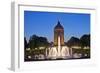 Germany, the Rhine, Baden-Wurttemberg, Mannheim, City Centre, Water Tower, Dusk, Water Fountains-Chris Seba-Framed Premium Photographic Print