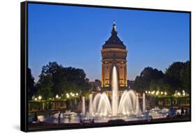 Germany, the Rhine, Baden-Wurttemberg, Mannheim, City Centre, Water Tower, Dusk, Water Fountains-Chris Seba-Framed Stretched Canvas