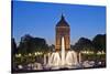 Germany, the Rhine, Baden-Wurttemberg, Mannheim, City Centre, Water Tower, Dusk, Water Fountains-Chris Seba-Stretched Canvas