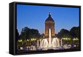 Germany, the Rhine, Baden-Wurttemberg, Mannheim, City Centre, Water Tower, Dusk, Water Fountains-Chris Seba-Framed Stretched Canvas