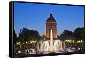 Germany, the Rhine, Baden-Wurttemberg, Mannheim, City Centre, Water Tower, Dusk, Water Fountains-Chris Seba-Framed Stretched Canvas