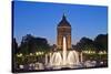 Germany, the Rhine, Baden-Wurttemberg, Mannheim, City Centre, Water Tower, Dusk, Water Fountains-Chris Seba-Stretched Canvas
