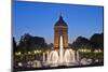 Germany, the Rhine, Baden-Wurttemberg, Mannheim, City Centre, Water Tower, Dusk, Water Fountains-Chris Seba-Mounted Photographic Print