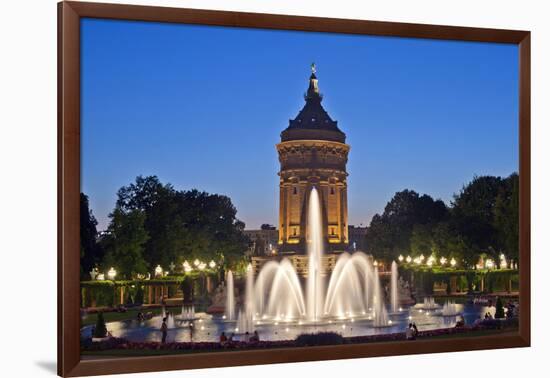 Germany, the Rhine, Baden-Wurttemberg, Mannheim, City Centre, Water Tower, Dusk, Water Fountains-Chris Seba-Framed Photographic Print