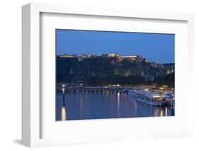 Germany, the Rhine, Koblenz, Ehrenbreitstein Fortress, Moselle Shore, Harbour, Pier, Tourboats-Chris Seba-Framed Photographic Print