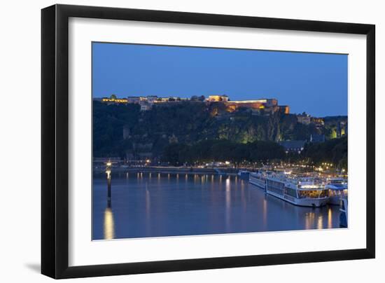 Germany, the Rhine, Koblenz, Ehrenbreitstein Fortress, Moselle Shore, Harbour, Pier, Tourboats-Chris Seba-Framed Photographic Print