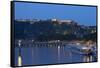 Germany, the Rhine, Koblenz, Ehrenbreitstein Fortress, Moselle Shore, Harbour, Pier, Tourboats-Chris Seba-Framed Stretched Canvas