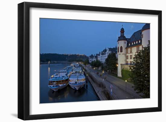 Germany, the Rhine, Koblenz, Ehrenbreitstein Fortress, Moselle Shore, Tourboats-Chris Seba-Framed Photographic Print