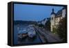 Germany, the Rhine, Koblenz, Ehrenbreitstein Fortress, Moselle Shore, Tourboats-Chris Seba-Framed Stretched Canvas