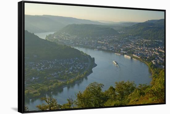 Germany, the Rhine, Rhineland-Palatinate, Boppard, Rhine River Loop, Morning Fog-Chris Seba-Framed Stretched Canvas