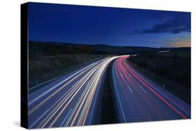 Germany, Thuringia, Close Saalburg, Tracer on the Freeway A9 at Night-Andreas Vitting-Stretched Canvas