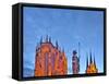 Germany, Thuringia, Erfurt, Domplatz, Severichurch, St. Mary's Cathedral, Monument, Lighting, Dusk-Harald Schšn-Framed Stretched Canvas