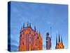 Germany, Thuringia, Erfurt, Domplatz, Severichurch, St. Mary's Cathedral, Monument, Lighting, Dusk-Harald Schšn-Stretched Canvas