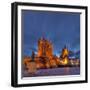 Germany, Thuringia, Erfurt, Domplatz, Severichurch, St. Mary's Cathedral, Monument, Lighting, Dusk-Harald Schšn-Framed Photographic Print