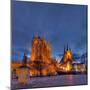 Germany, Thuringia, Erfurt, Domplatz, Severichurch, St. Mary's Cathedral, Monument, Lighting, Dusk-Harald Schšn-Mounted Photographic Print