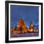 Germany, Thuringia, Erfurt, Domplatz, Severichurch, St. Mary's Cathedral, Monument, Lighting, Dusk-Harald Schšn-Framed Photographic Print