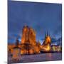 Germany, Thuringia, Erfurt, Domplatz, Severichurch, St. Mary's Cathedral, Monument, Lighting, Dusk-Harald Schšn-Mounted Photographic Print