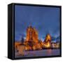 Germany, Thuringia, Erfurt, Domplatz, Severichurch, St. Mary's Cathedral, Monument, Lighting, Dusk-Harald Schšn-Framed Stretched Canvas