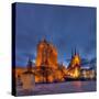 Germany, Thuringia, Erfurt, Domplatz, Severichurch, St. Mary's Cathedral, Monument, Lighting, Dusk-Harald Schšn-Stretched Canvas