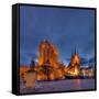 Germany, Thuringia, Erfurt, Domplatz, Severichurch, St. Mary's Cathedral, Monument, Lighting, Dusk-Harald Schšn-Framed Stretched Canvas