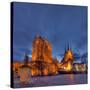 Germany, Thuringia, Erfurt, Domplatz, Severichurch, St. Mary's Cathedral, Monument, Lighting, Dusk-Harald Schšn-Stretched Canvas