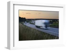 Germany, Thuringia, Highway A9 Close 'Lederhose', Truck and Car in Motion Blur at Sundown-Andreas Vitting-Framed Photographic Print