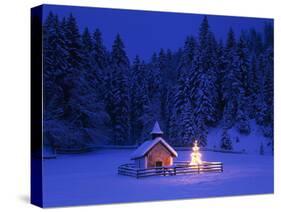 Germany, Upper Bavaria, Elmau, Chapel, Christmas Tree, Evening, Winter-Thonig-Stretched Canvas