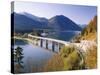 Germany, Upper Bavaria, Reservoir, 'Sylvensteinstausee', Bridge, Autumn-Thonig-Stretched Canvas