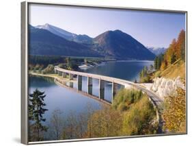 Germany, Upper Bavaria, Reservoir, 'Sylvensteinstausee', Bridge, Autumn-Thonig-Framed Photographic Print