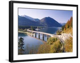 Germany, Upper Bavaria, Reservoir, 'Sylvensteinstausee', Bridge, Autumn-Thonig-Framed Photographic Print