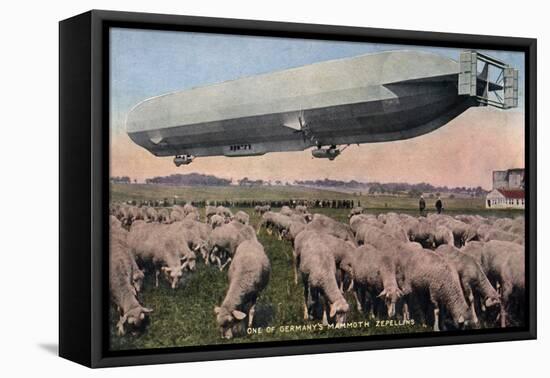 Germany - View of a Zeppelin Blimp over Grazing Sheep-Lantern Press-Framed Stretched Canvas