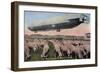Germany - View of a Zeppelin Blimp over Grazing Sheep-Lantern Press-Framed Art Print