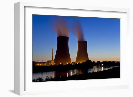 Germany, Weser Hills, Lower Saxony, Grohnde, Nuclear Power Plant, Sunset-Chris Seba-Framed Photographic Print