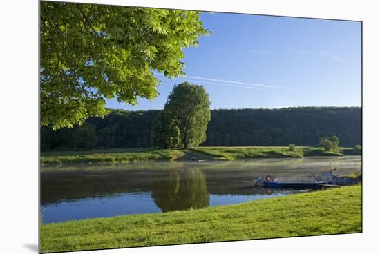 Germany, Weser Hills, Lower Saxony, Heinsen, Upper Weser, Passenger Ferry, Landing Stage-Chris Seba-Mounted Premium Photographic Print