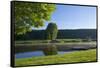 Germany, Weser Hills, Lower Saxony, Heinsen, Upper Weser, Passenger Ferry, Landing Stage-Chris Seba-Framed Stretched Canvas